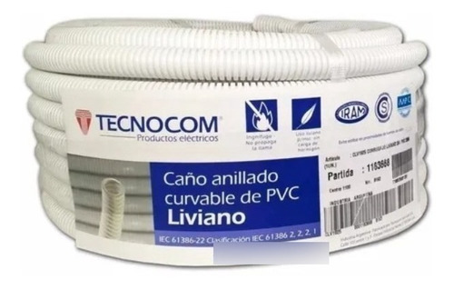 Caño Corrugado Blanco 3/4 X 25mts Ignifugo Tecnocom