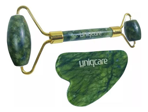 Rolo Pedra De Jade+placa Gua Sha Massagem Facial Anti Rugas