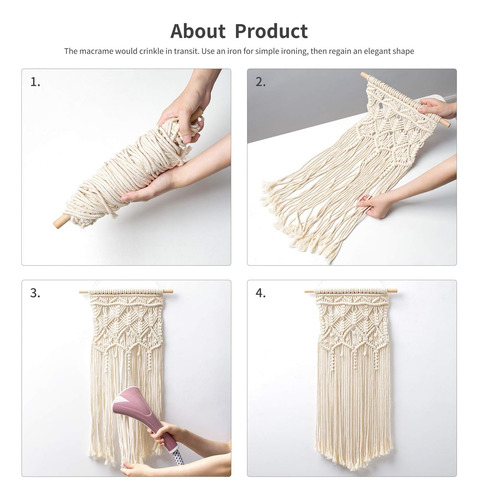 2 Piezas De Macramé Tejido Colgar Pared Boho Home Chic...