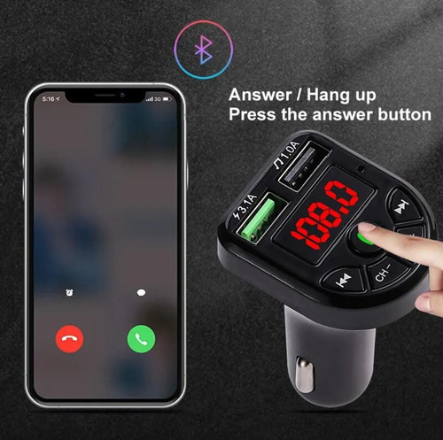 Transmisor Radio Fm Bluetooth Mp3 Usb Tf Wam Cargador Auto (Usado)