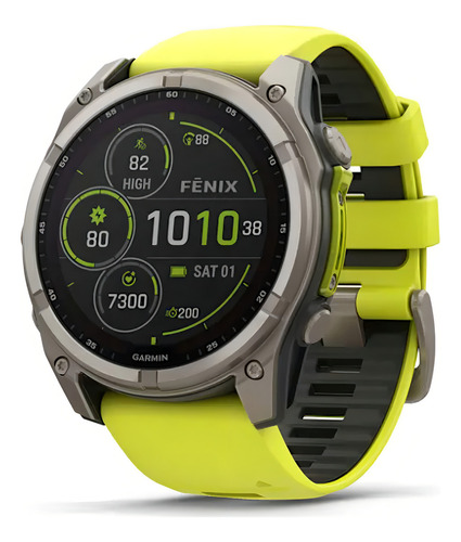 Brazalete Garmin Fenix 8 Solar Sapphire (51 mm) con Carcasa Gris y Verde Lima y Bisel Gris