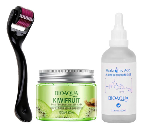 Serum Ácido Hialurónico + Gel Facial De Kiwi + Derma Roller