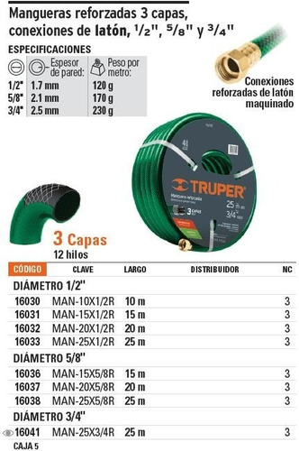 Imagen 2 de 4 de Manguera Reforzada 5/8'' X 25 Mt Laton Truper 16038