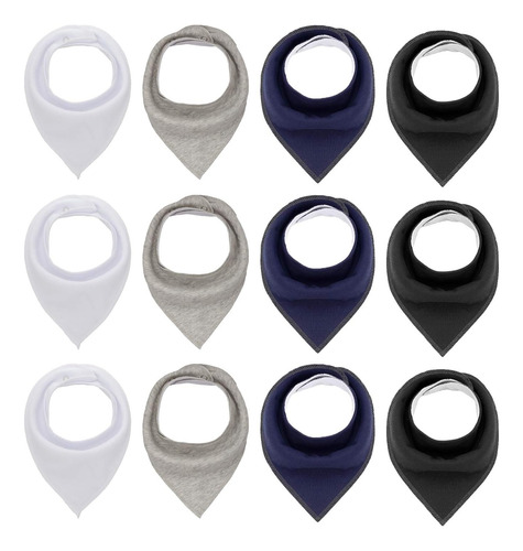 Babero De Algodon Triangular Para Bebe Cierre Broche 12 Pz Liso Blanco Unitalla