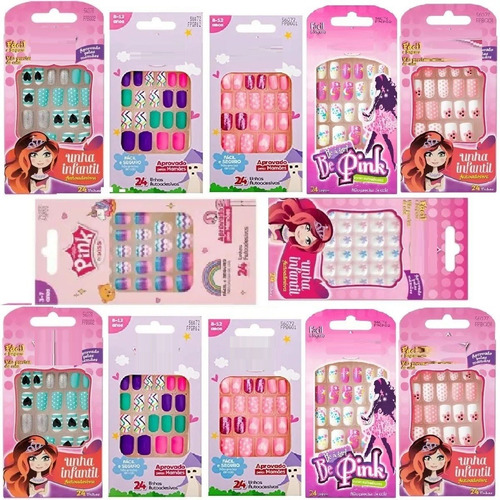 Kit 120 Unha Postiça Kids Infantil 10 Caixas Atacado