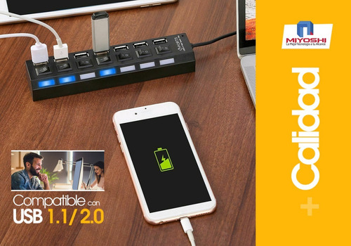 Hub Usb Multiplicador 7 Puertos Usb Con Teclas Y Leds Azules