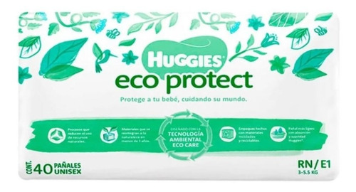 Pañales Huggies Ecoprotect Recién Nacido Etapa 1 Unisex 40pz