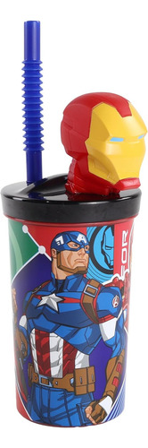 Copo 3d Infantil Canudo Marvel Ironman Avengers 360ml Tuut