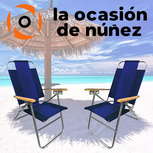 Reposera Sillon 5 Posiciones Apoyabrazo Madera Playa X2