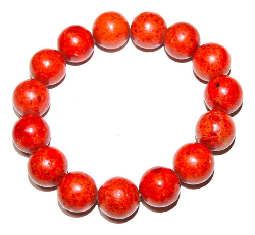 Pulsera Coral Rojo 13 Bolas 14 Mm