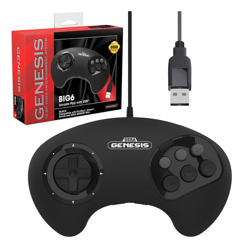 Retro -bit Big6 Usb Arcade Controller Pad Para Sega Genesis