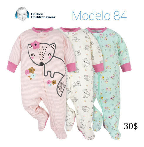 Set 3 Monitos Enterizos Gerber Niña Modelo 84