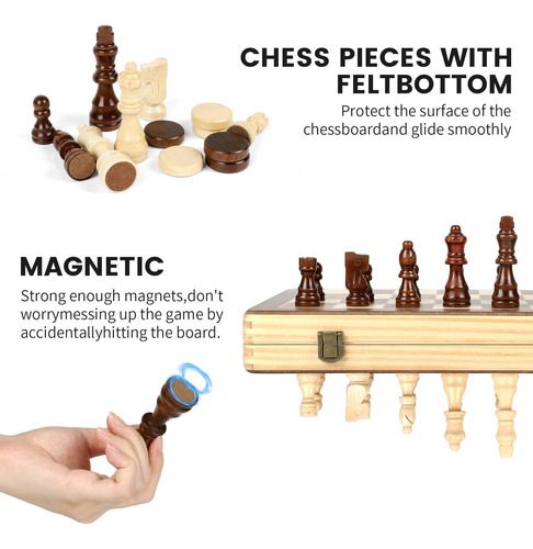 Juego De Ajedrez Magnético De Madera De 15 Pulgadas
