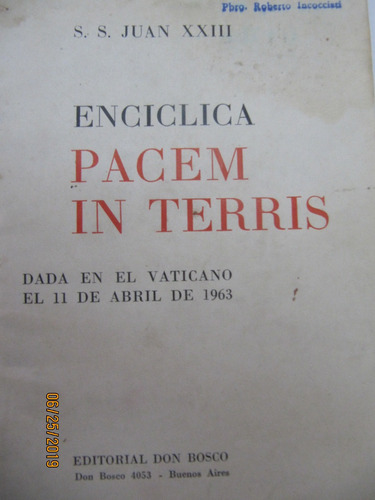 Enciclica Pacem In Terris  S.s. Juan Xxiii 
