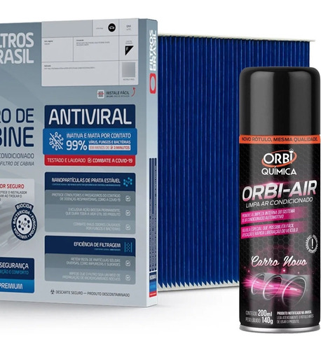 Filtro Cabine Ar Condicionado Antiviral + Spray Higienizador