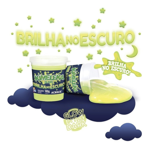 Kimeleka Slime Acrilex Brilha No Escuro 180g Art Kids 6 Unid