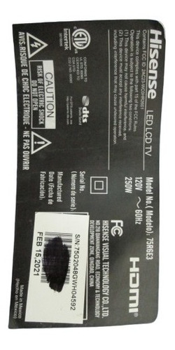 Tarjeta Hisense T-con 75r6e3 Rsag7.820.9863/roh (Usado)