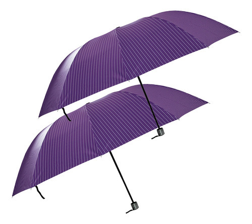 2 Sombrinha Guarda Chuva Grande 1,20m Reforçado Blackout Uv Cor Roxo Desenho Do Tecido Listrado