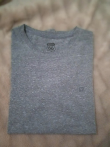 Buzo Remera Hombre S Route 66 Gris Jaspeado Manga Corta Imp.