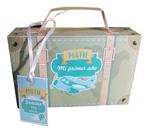 20 Souvenir Infantil Valija Avión Celeste Para Armar!