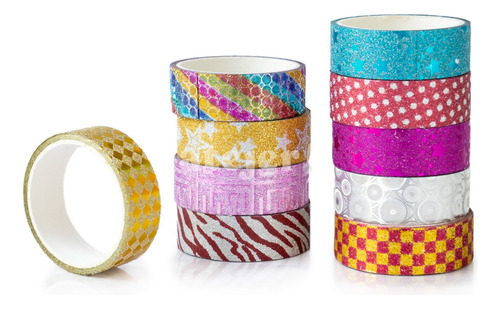 Imagen 5 de 10 de Cinta Decorativa Washi Tape Glitter Adhesiva X 50 Unidades