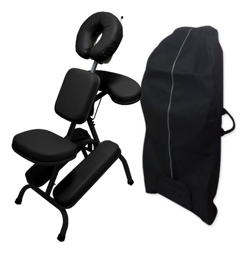 Kit Cadeira Quick Massage Legno Dobrável Shiatsu Black Bolsa Cor Preto