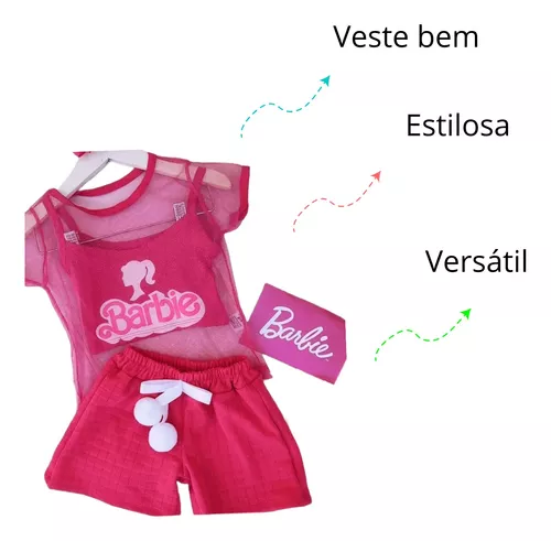 Conjunto Infantil Verão Barbie Girl Blusa Baby Look e Short Jeans Roupa da  Barbie Pink Menina 5790 - Brink Kids - Conjunto Infantil - Magazine Luiza