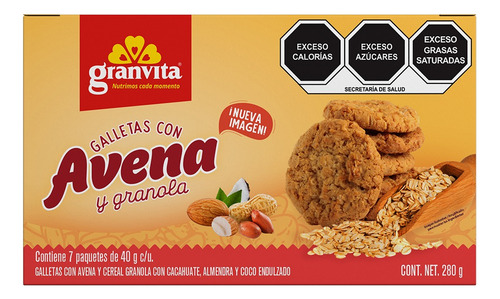 3 Pzs Granvita Galletas De Avena Con Granola 280gr
