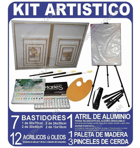 Kit Atril Metal 7 Bastidor Oleos Acrilicos Pinceles Envíos M