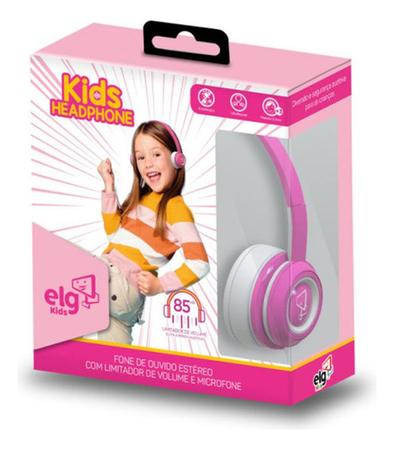 Headphone Estéreo Rosa Infantil Com Limitador Kd01pw ELG