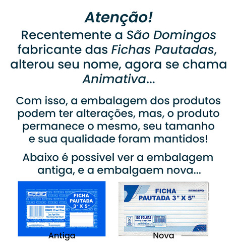 Ficha Pautada 3x5 Bloco Com 100 Folhas - 10 Unidades