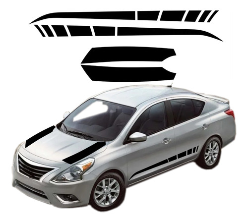 Sticker Franjas Laterales Cofre Compatible Nissan Versa 2019