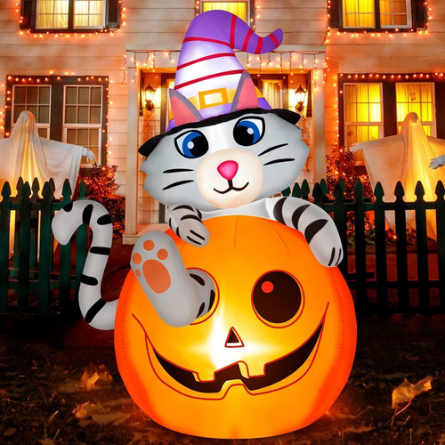 Gato Inflable De Halloween En Calabaza Con Sombrero De ...