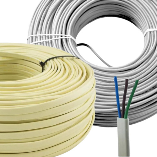 Cable Tpr Bajo Plomo Envainado Chato Cobre 3 X 1 Mm X 100mts Gris O Marfil Según Disponibilidad Al Momento De La Compra