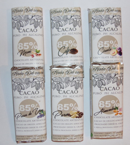 6 U. Chocolate 85% Cacao Puro Sin Azucar Stevia Keto Vegano