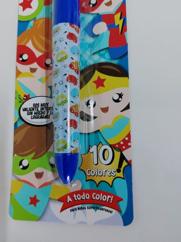 Super Lapicera Retractil. 10 Colores. Se Tu Propio Heroe.