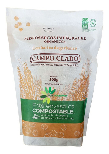 Fideos Garbanzos Codito Organicos 500gr Campo Claro Pack X 3
