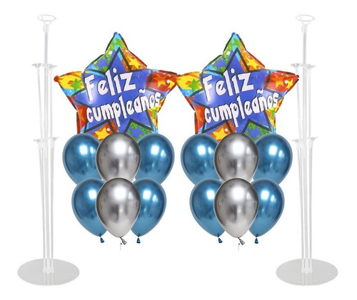 Pack 2 Uds Set Globos Decoración Feliz Cumpleaños + 2 Bases 