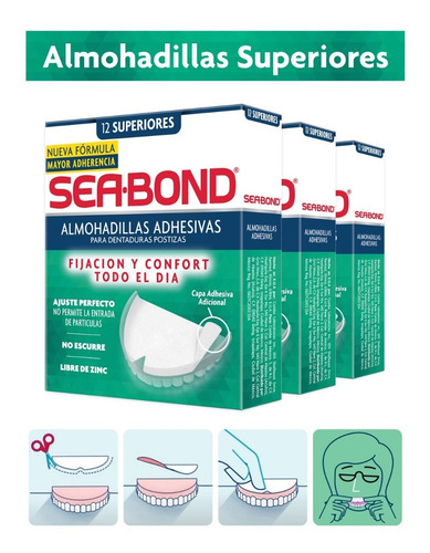 Sea Bond Almohadillas Adhesivas Superiores 12 Pz 3-pack