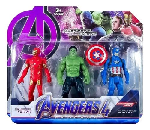 3 Muñecos Super Héroes Articulados Blíster 11cm Avengers 4