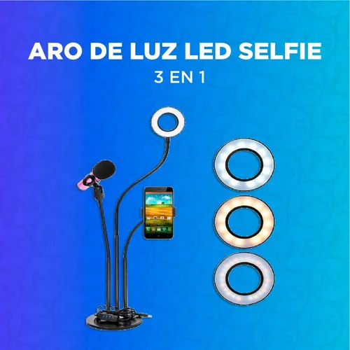 Aro De Luz Led Selfie 3 En 1 Porta Celular Y Micr?fono Usb – Rocke Tech