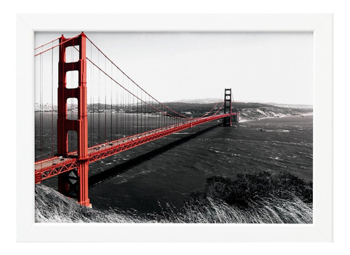 Quadro Golden Gate São Francisco Foto Moldura Branca 22x32c