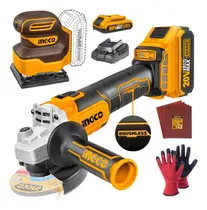 Comprar Lijadora Orbital 20v + Amoladora+ 2 Bat 2.0ah +guantes Ingco
