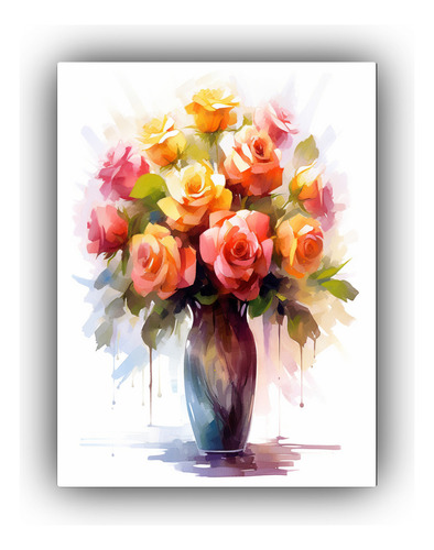 Cuadro De Rosas En Jarrón De Agua 50x75cm Bastidor Madera