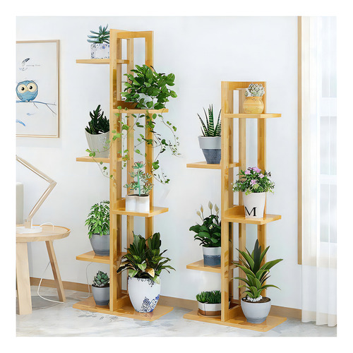 Estante Rack De Bambu Decorativo Multi Niveles Madera Color Marrón Claro Timi-96