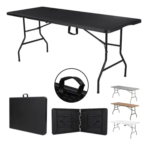 comprar Mesa Plegable Plástico Tipo Portafolio 1.80m Portátil Jardín Color Negro
