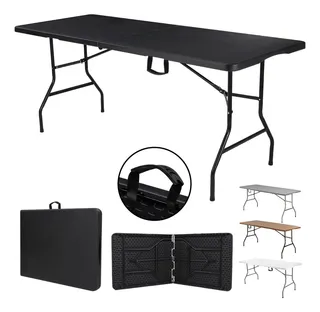 Mesa Plegable Plástico Tipo Portafolio 1.80m Portátil Jardín Color Negro