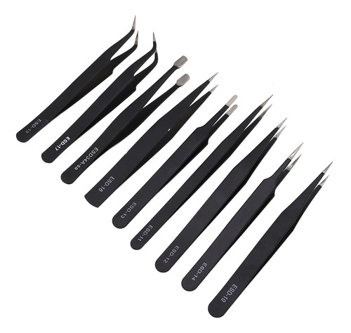 Pinzas Antiestáticas De Acero Inoxidable, 9 Piezas