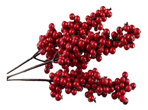 50 Ramas Decorativas De Frutos Rojos Artificiales Con Base R