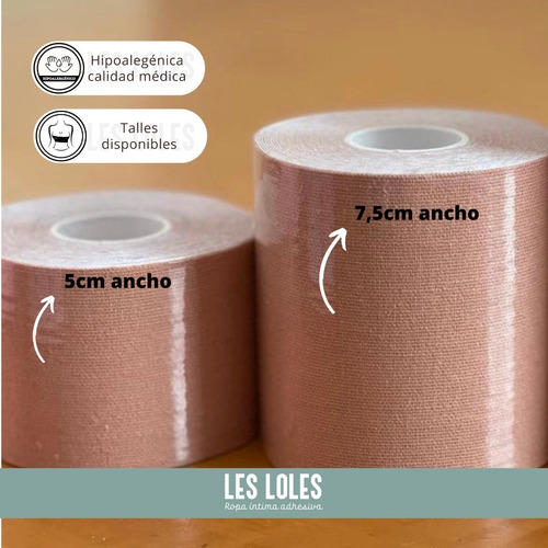 Imagen 2 de 10 de Les Loles Cinta Corpiño Adhesivo Hipoalergenica Rollo 5 Mts